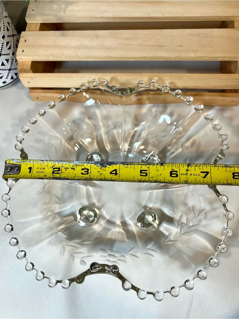 Imperial Glass “Candlewick” Decorative Footed Glass Bowl | Beaded Edge | Etched